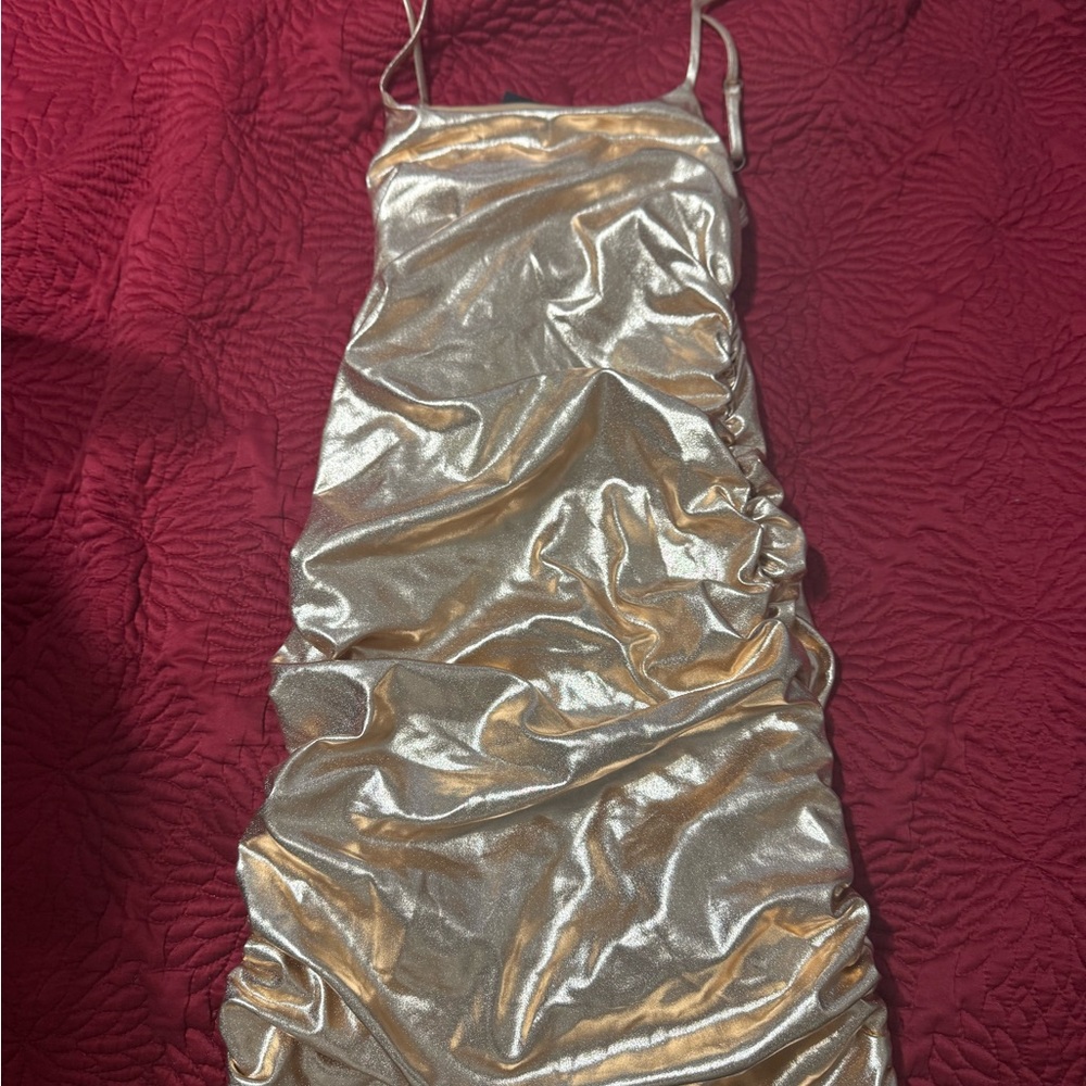 Shimmering Gold Ruched Dress